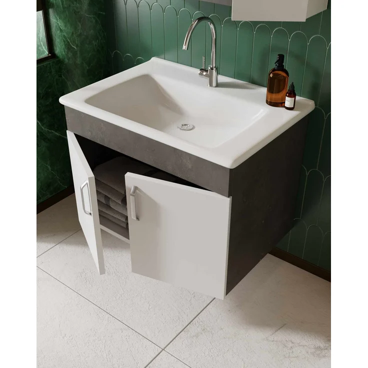 Skye Decor 'Gumus 65' Badmöbel-Set mit Waschbecken & Spiegel (2-teilig), Silber / Weiß, 61 x 45 x 43 cm – Bild 2