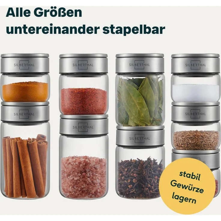 SILBERTHAL Gewürzbehälter Gewürzglas 100 ml mit Klickdeckel, Glas, Edelstahl, (Einzeln, 1-tlg), Luftdicht & Mottensicher – Bild 3
