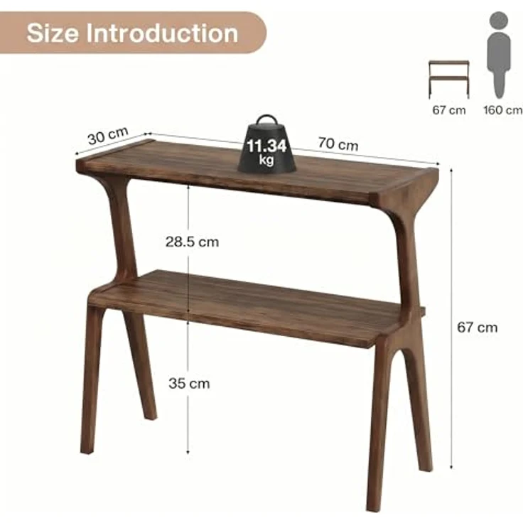 LITTLE TREE Konsolentisch Holz, 2er Set, Schmaler Sofatisch mit 2 Ablagen, 30 x 70 x 67 cm, Flurtisch für Flur, Wohnzimmer, Eingang, Dark Walnut – Bild 3