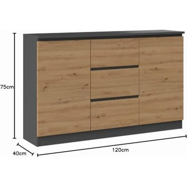 ibonto ECKKOMMODE ANTHRAZIT / ARTISAN EICHE 40x120x75cm (H 75 x T 40 x B 120 cm) – Bild 3