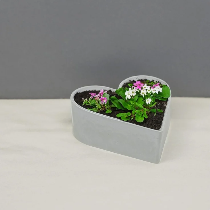 matches21 HOME & HOBBY Blumentopf Herz Pflanzschale für draussen Vintage Dekoschale grau 15 cm (1 St), Wetterfeste Blumen-Schale als Garten-Deko oder Friedhof Grab-Schmuck – Bild 2