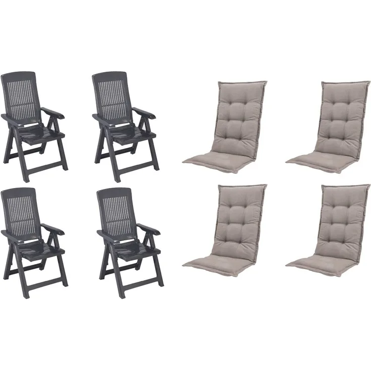 SET Tampa 4 x Klappsessel anthrazit, 4 x Auflage taupe