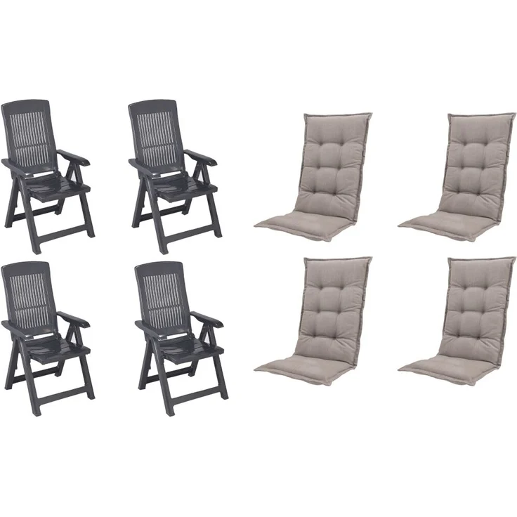 SET Tampa 4 x Klappsessel anthrazit, 4 x Auflage taupe – Bild 1