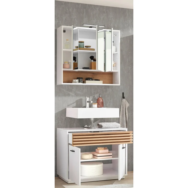 Badezimmer-Set >Liguria< (2-tlg.) in Weiß / Evoke Eiche Dekor - 80x191x40 (BxHxT) – Bild 2