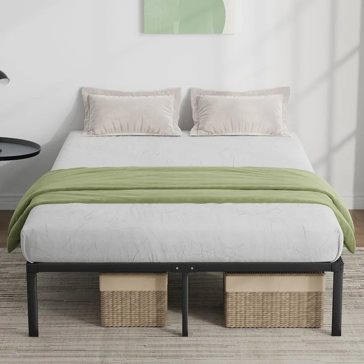 Novilla Bettgestell 135x190 cm, Metallbett mit Metall Lattenrosrt, Bettgestelle 30,5cm Höhe, Leichte Monrtaghe und Stauraum unter dem Bett, Schwarz