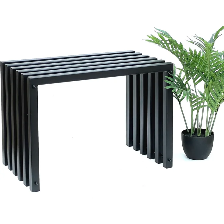 DanDiBo Hocker Metall Schwarz Sitzbank Massiv Wetterfest 60 cm Sitzhocker 96447 Ela Modern Bank Lamellenhocker