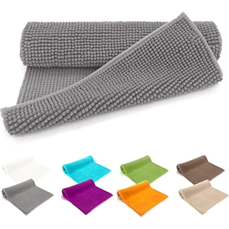 heimtexland Badematte Badvorleger Chenille Badteppich Duschvorleger, rutschhemmend beschichtet, Fußbodenheizung geeignet, 70, Polyester, rechteckig, 45x50 cm, Hochflor, super weich, extrem saugfähig, Maschinenwäsche – Bild 1