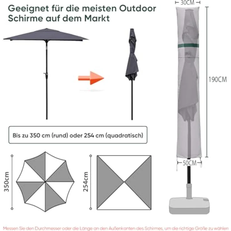 Sekey Sonnenschirm Schutzhülle mit Stab, Abdeckhauben für 350cm / 200x300 cm Gartenschirm mit Belüftungsöffnungen, Abdeckung für Marktschirm / Balkonschirm, wasserdicht – Bild 3