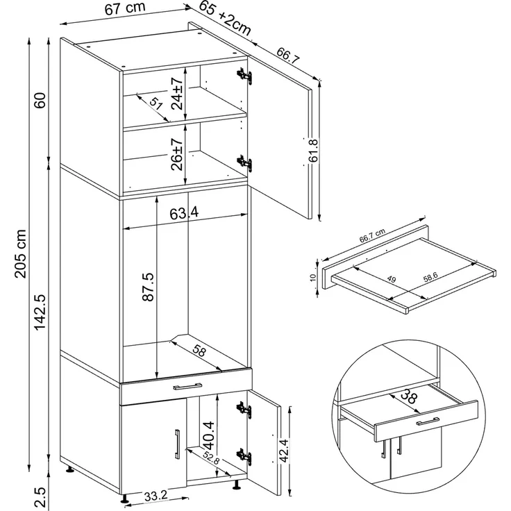 Roomart Waschmaschinenschrank 205 cm – Überbau, Ausziehbrett, Schublade | • Eiche – Bild 5