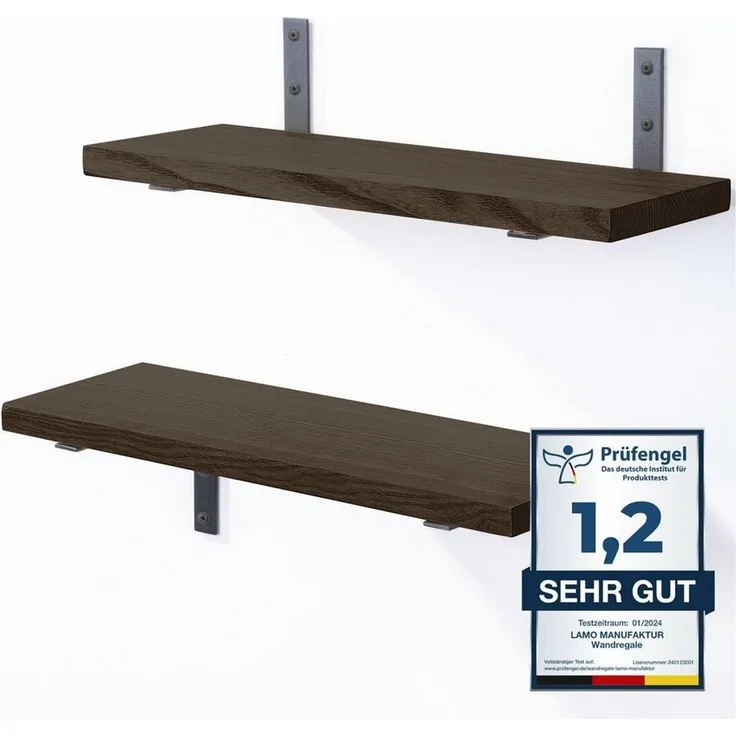 LAMO Manufaktur Wandregal LAMO Manufaktur 2 Stück Wandregal Holz 2x 42cm, Schweberegal Massiv 100% Echtholz, Wandregale SET 4 Gerade Farbe: Schwarz