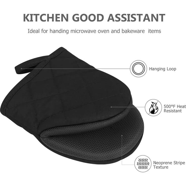 1 Paar kurze Ofenhandschuhe – Silikon-Ofenhandschuhe für die Küche, temperaturbeständig bis 260 °C, Mini-Ofenhandschuhe mit rutschfester Grifffläche und Aufhängeschlaufe zum Grillen, Backen, Kochen und BBQ (schwarz) – Bild 4