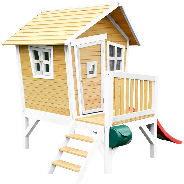 AXI Spielhaus Robin mit roter Rutsche Stelzenhaus in Braun & Weiß aus FSC Holz für Kinder | Braun, weiß, Rot | Holz | 177 cm – Bild 3