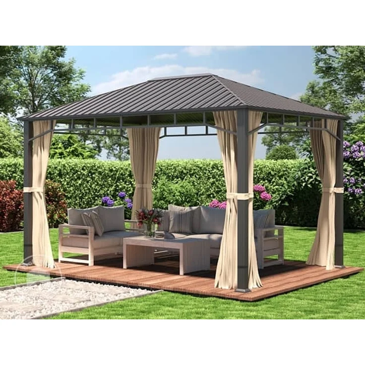 Gartenpavillon 3x4 m Stahldach Hardtop 4 Seitenteile in Champagner, Pfosten 9x9 cm – Bild 1