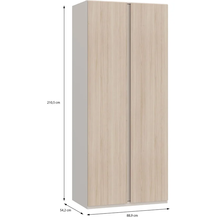 Forte PANOPTIK Kleiderschrank 90, schmaler, moderner Schrank, 2-türig, Schlafzimmer, Flur, Jugendzimmer, Holzwerkstoff, Kaschmir|Beige|Riva Eiche Holzdekor, 48 cm breit x 210,5 cm hoch x 54,2 cm tief – Bild 6