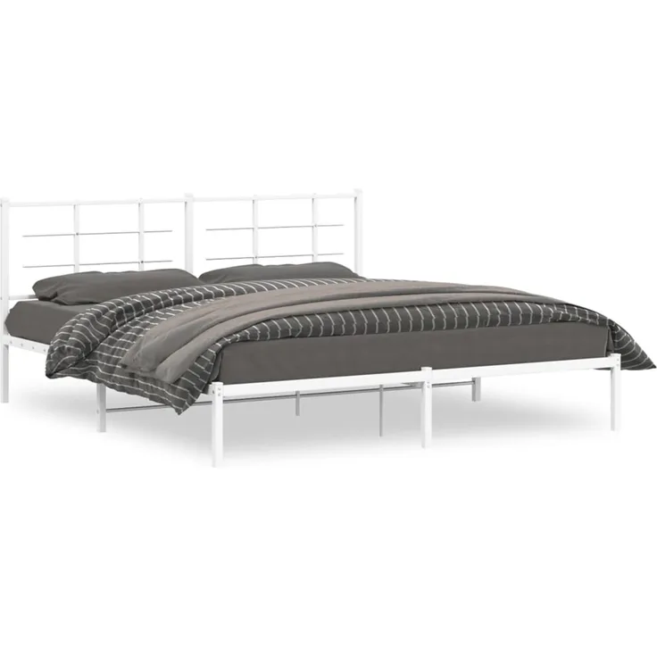 Doppelbett, Bettgestell Modernen mit Kopfteil Metall Weiß 180x200 cm d779e