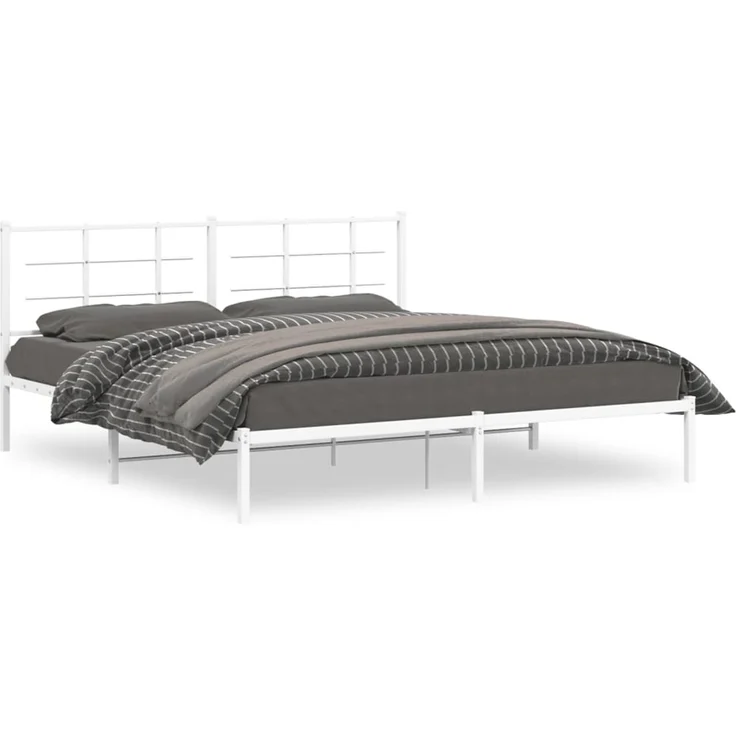 Doppelbett, Bettgestell Modernen mit Kopfteil Metall Weiß 180x200 cm d779e – Bild 1