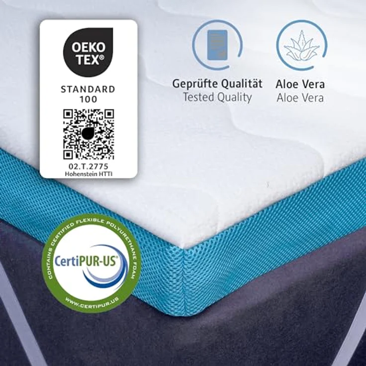 Komfortec Gel Topper 140x200 cm H3/H4, Matratzentopper für Boxspringbett, Oeko-TEX Zertifiziert, 7,5 cm Höhe, Aloe Vera Bezug – Bild 7