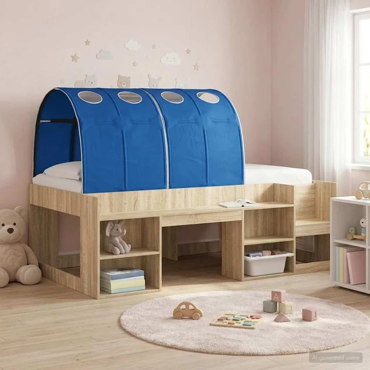 vidaXL Bettunnel 2 pcs Blau 211 x 67,5 x 2 cm Polyester 893710 – Bild 1