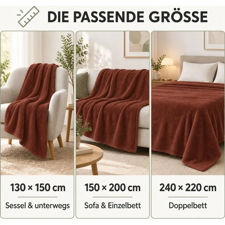 Wohndecke Kuscheldecke 260 g/m², flauschige Wohndecke, Fleecedecke, Oeko-Tex, Komfortec – Bild 2