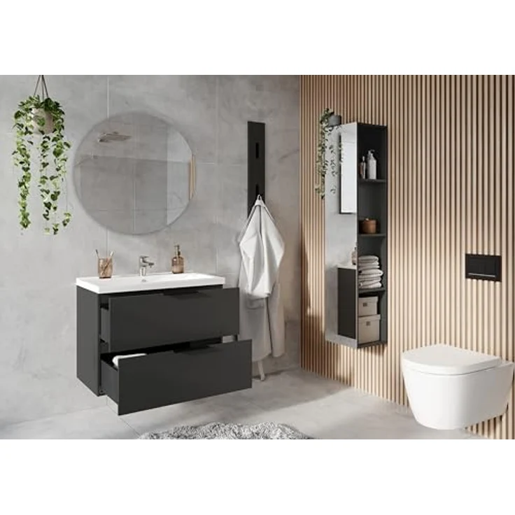 Germania Waschtisch inkl. Becken 0728-547 GW-Crandon, in Graphit, mit Waschbecken in Dekor weiß, 81 x 65 x 47 cm (BxHxT) – Bild 6