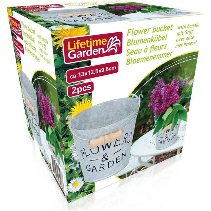 HTI-Living Pflanzkübel Metall-Blumenkübel, 2 Stück mit Henkel (2 St, 2 Blumen-Eimer), Kräutertopf Blumentopf Pflanztopf – Bild 2