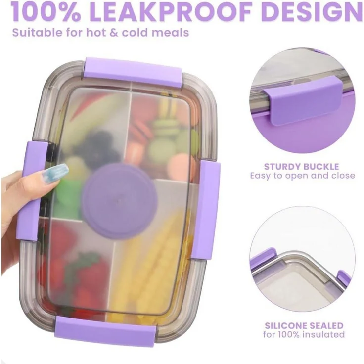 Lunchbox Erwachsene 2000ml auslaufsicher Bento Fächer 2000ml-lila – Bild 4