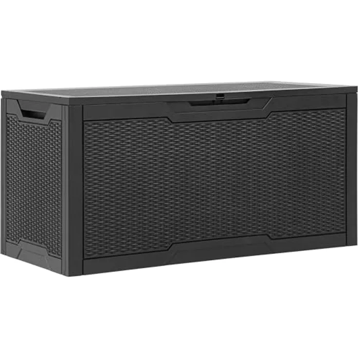 YITAHOME 100-Gallonen-Harz-Deckbox, wetterfest Außenspeicherbox, verschließbarer Innen- und Außenspeicher für Zubehör und Grundbedarf, schwarz