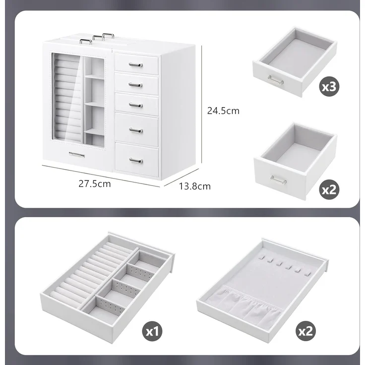 Yorbay Schmuckkasten Groß mit 8 Schubladen, Schmuckkoffer mit Glasfenster für Damen, Schmuckschatulle für Halsketten, Ringe, Armbänder, Ohrringe – Bild 6