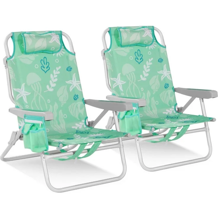 HOMECALL Klappstuhl Strandstuhl Leicht Klappbar Camping, 5-fach verstellbare Rückenlehne (Bis150KG Aluminiumrahmen, groBe Kuhitasche und Aufbewahrungstasche, 2 St), Seitentaschen, Kopfstütze, Schultergurten, Handtuchhalter – Bild 1