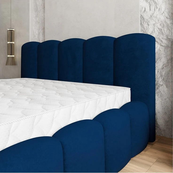 Masseno Polsterbett FALINA 180x200 cm blau (mit Bettkasten und Lattenrost) – Bild 3