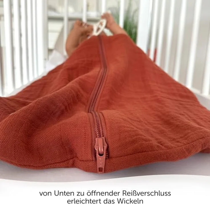 Makian Musselin-Schlafsack, Terracotta, 100 cm, atmungsaktiv und Oeko-Tex Standard 100 zertifiziert – Bild 2