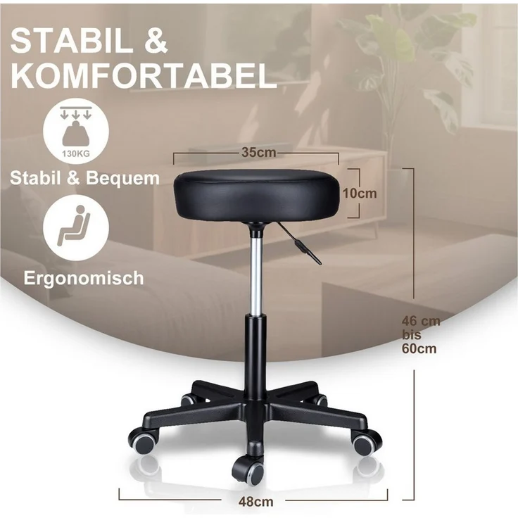 Zedelmaier Hocker Drehhocker Bürohocker Barhocker Arbeitshocker Polsterung, 44-58cm Höhenverstellbarer, 360°drehbar mit 5 Rollen – Bild 1