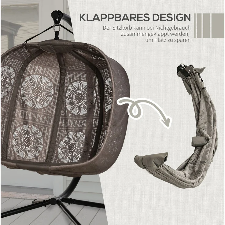 Hängesessel für 2 Personen mit Stahlgestell, faltbar, 132x126x172 cm, Sand – Bild 4