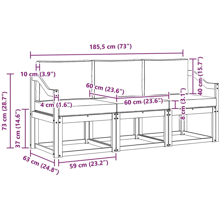vidaXL Outdoor-Sofagarnitur mit Kissen 3 pcs Natürlich und Hellgrau 3365954 – Bild 8