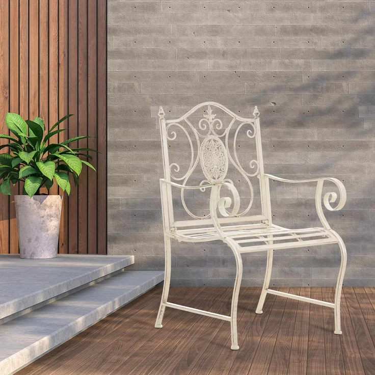 2er Set Gartenstühle AUSTIN - Metall Antik-creme 62x53x94 cm | Gartenstuhl Metall Terrassenstuhl Antik Verzierung Stühle Garten Balkon – Bild 2