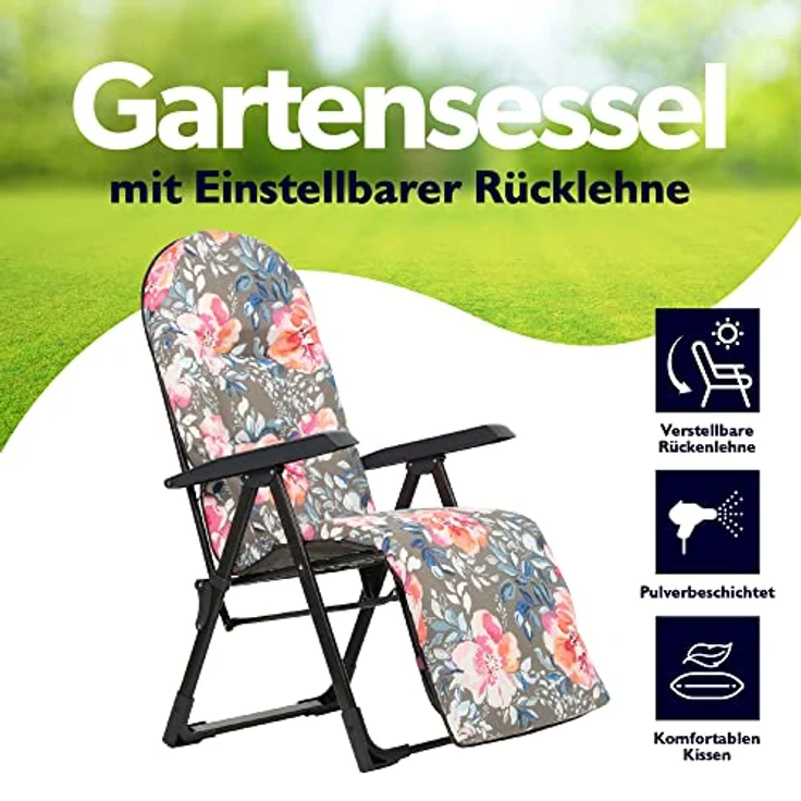 Kadax Gartenliegestuhl, Grau-Rosa, verstellbar, Metall, 58x150 cm, für Garten und Terrasse – Bild 3