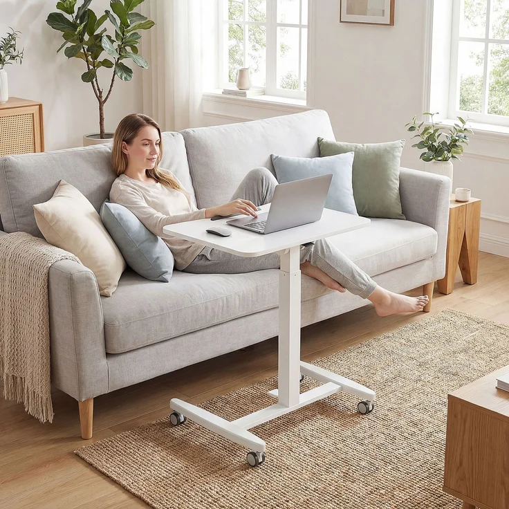 MELAYR, Höhenverstellbarer Stehschreibtisch, Rollbarer Schreibtisch mit neigbarer Tischplatte, 60.5 x 52 x 114 cm, Weiß – Bild 3