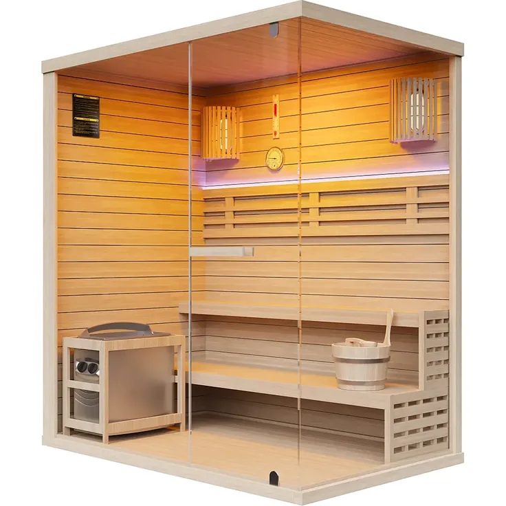 Vente-unique - SELKI Sauna Holz, Platte Beige - B 180 cm x H 200 cm x L 180 cm – Bild 3
