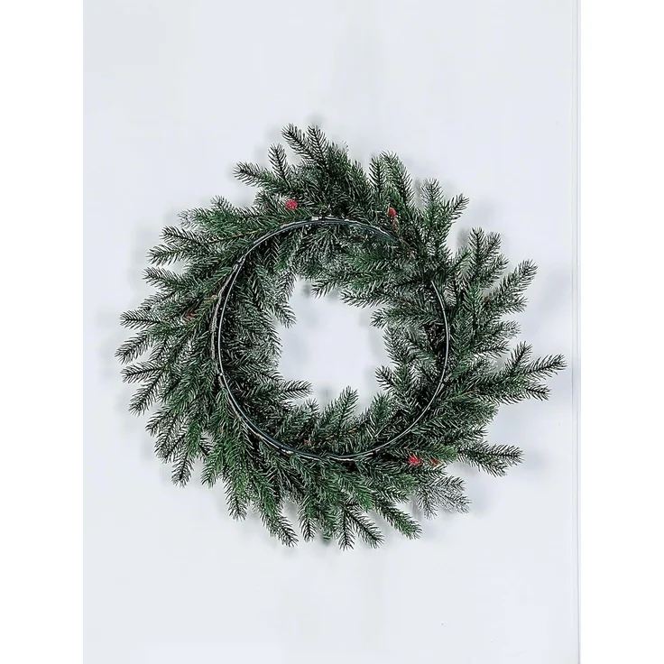 EveXmas Altair Premium Weihnachtskranz Grün-Weiß-Rot 45 cm beschneit mit roten Beeren, künstlicher Türkranz, 68 Zweige, 408 PE-Spritzguss-Triebe – Bild 4