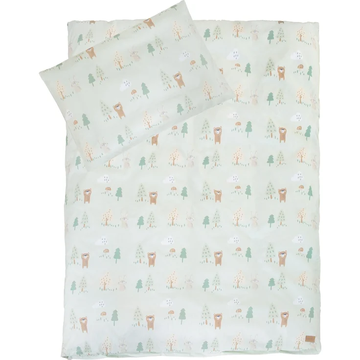 roba Babybett 70 x 140 cm Woodland Buddies - Umbaubares Kinderbett mit Zubehör - Inkl. Matratze, Himmel & Nestchen für Babys & Kleinkinder - Bettwäsche-Set 100x135 cm - Weiß / Grün – Bild 8