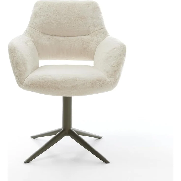 Drehstuhl Yago-Flex mit Armlehnen Plüsch Creme-Weiß Fußkreuz Effektfinish Titan 360° drehbar Wippfunktion Taschenfederkern – Bild 3