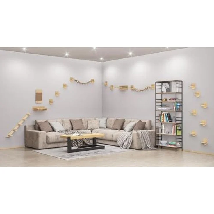 QLS Katzen-Kletterwand Geflammt & Lackiert, Wandliege Katzenliege Katzenbett Katzenregal und andere Elemente – Bild 5