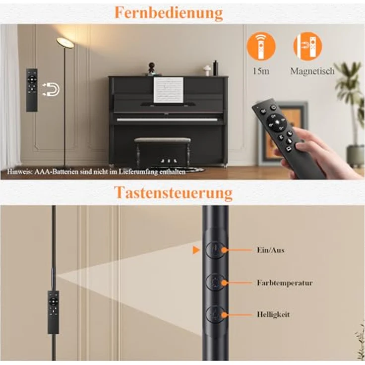 YICAIZI Stehlampe Dimmbar LED 36W, Modern Deckenfluter mit 2700K-6500K Stufenlos Dimmbar Stehleuchte mit Fernbedienung & Touch-Steuerung für Wohnzimmer Schlafzimmer Büro – Bild 5