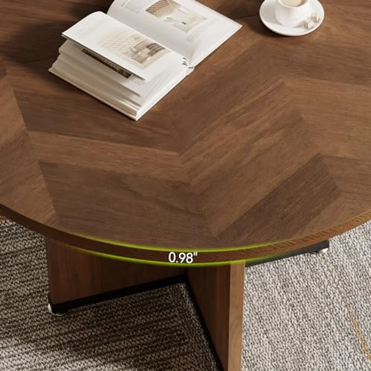 LITTLE TREE Kleiner Konferenztisch (99 cm) für 4 Personen, runder Besprechungstisch mit X-förmigem Fußgestell, für Büro, Konferenzraum, kleine Räume, Dunkelbraun – Bild 5