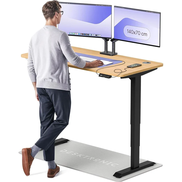 Höhenverstellbarer Schreibtisch - Höhenverstellbar Elektrisch mit Flüsterleisem Dual-Motor & Touchscreen - Hohe Tragfähigkeit - Stehtisch von Desktronic, Schwarz + Eiche, 140x70 cm – Bild 1