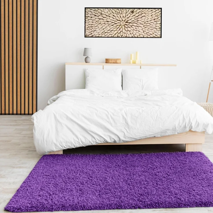 VIMODA Teppich Prime Shaggy Hochflor Langflor Einfarbig Modern Lila für Wohnzimmer, Schlafzimmer, kinderzimmer, Maße:Ø 120 cm Rund – Bild 3