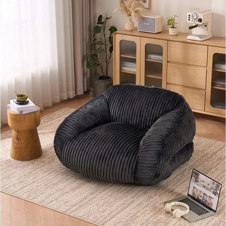 DESVIAE Sitzsack 116 x 110 x 61 cm Dunkelgrau aus Cord – Schaumstofffüllung, montagefrei – Bild 1