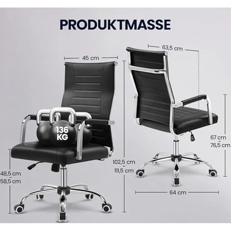 Yaheetech Bürostuhl ergonomischer Schreibtischstuhl mit Armlehnen, Chefsessel Computerstuhl hoher Rückenlehne, Arbeitsstuhl mit Wippfunktion bis 136 kg Belastbar Schwarz – Bild 4