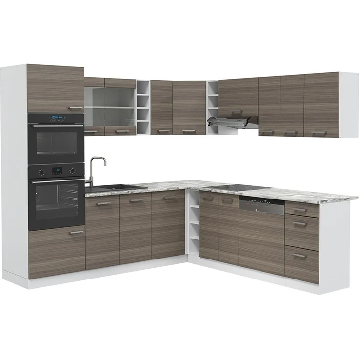 Eckküche R-Line Edelgrau/Weiß 247 x 237 cm, AP Marmor Vicco – Bild 1