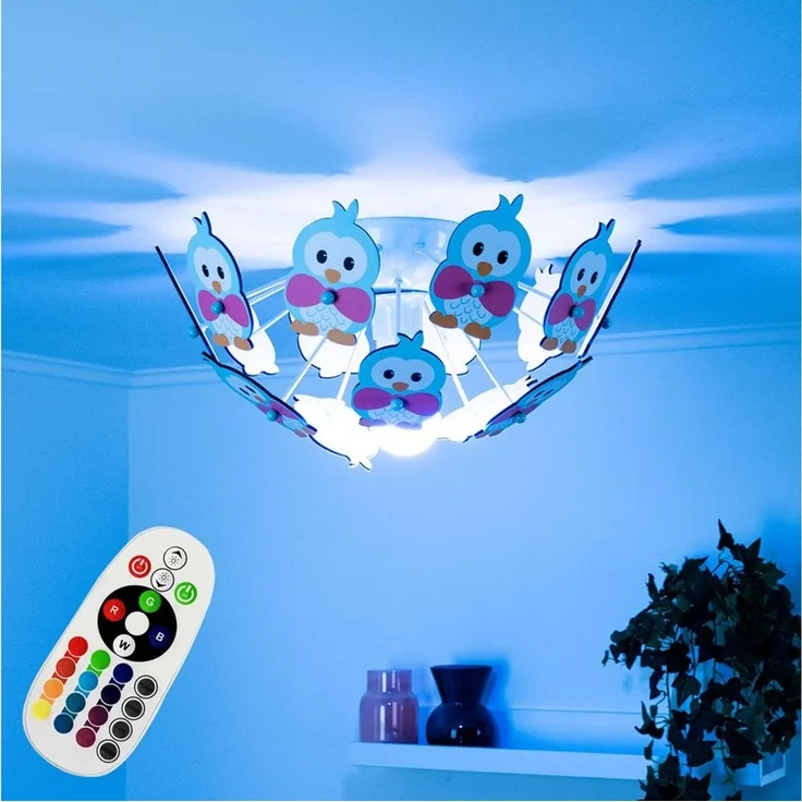 RGB LED Kinderzimmer Deckenbeleuchtung mit Eulen VIKI 2